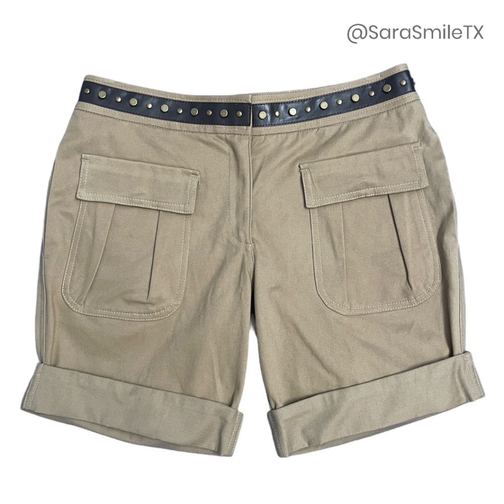HAUTE HIPPIE for BERGDORF GOODMAN Khaki Safari Studded Cuffed Shorts - RARE